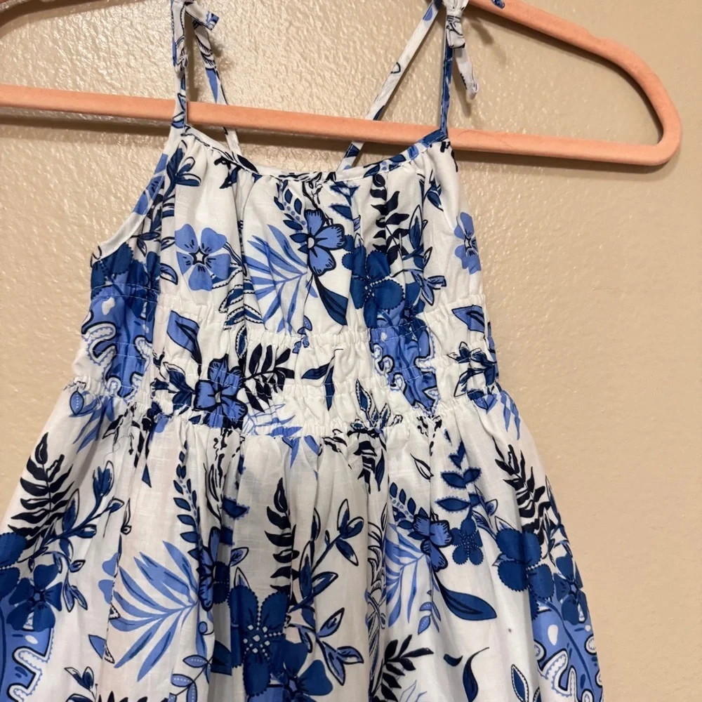 Floral Blue and White Girls Sundress - Picture 2 of 7